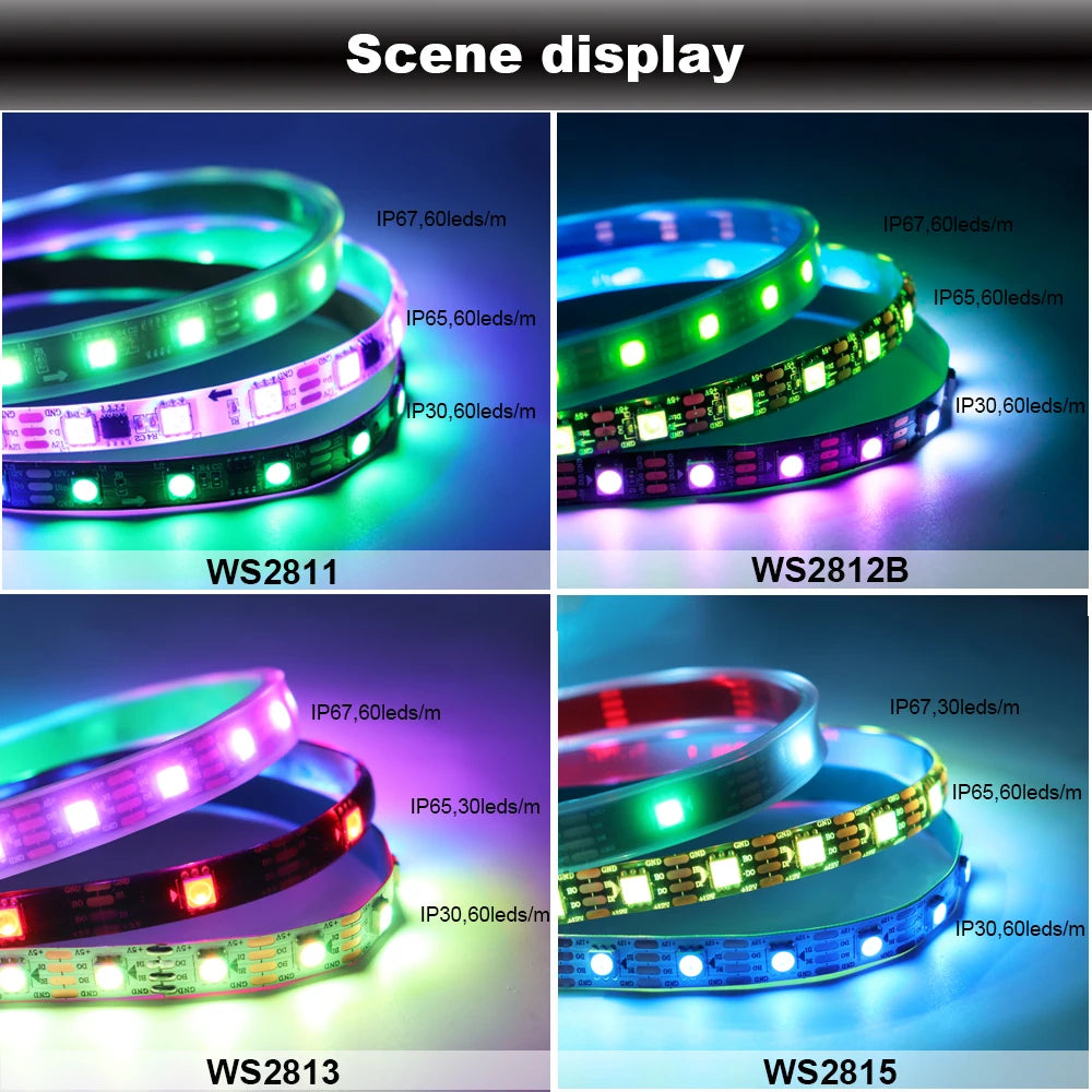 WS2812B WS2811 WS2813 WS2815 RGB LED Strip WS2812 Individually Addressable 30/60/144pixels/Leds/M Tape Light IP30/65/67 DC5V/12V