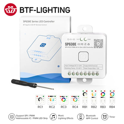 SP630E All In One LED Controller 5CH PWM SPI Pixels LED Light Strip WS2812B WS2811 SK6812 FCOB 5050 RGB RGBW CCT Music BT 5V-24V