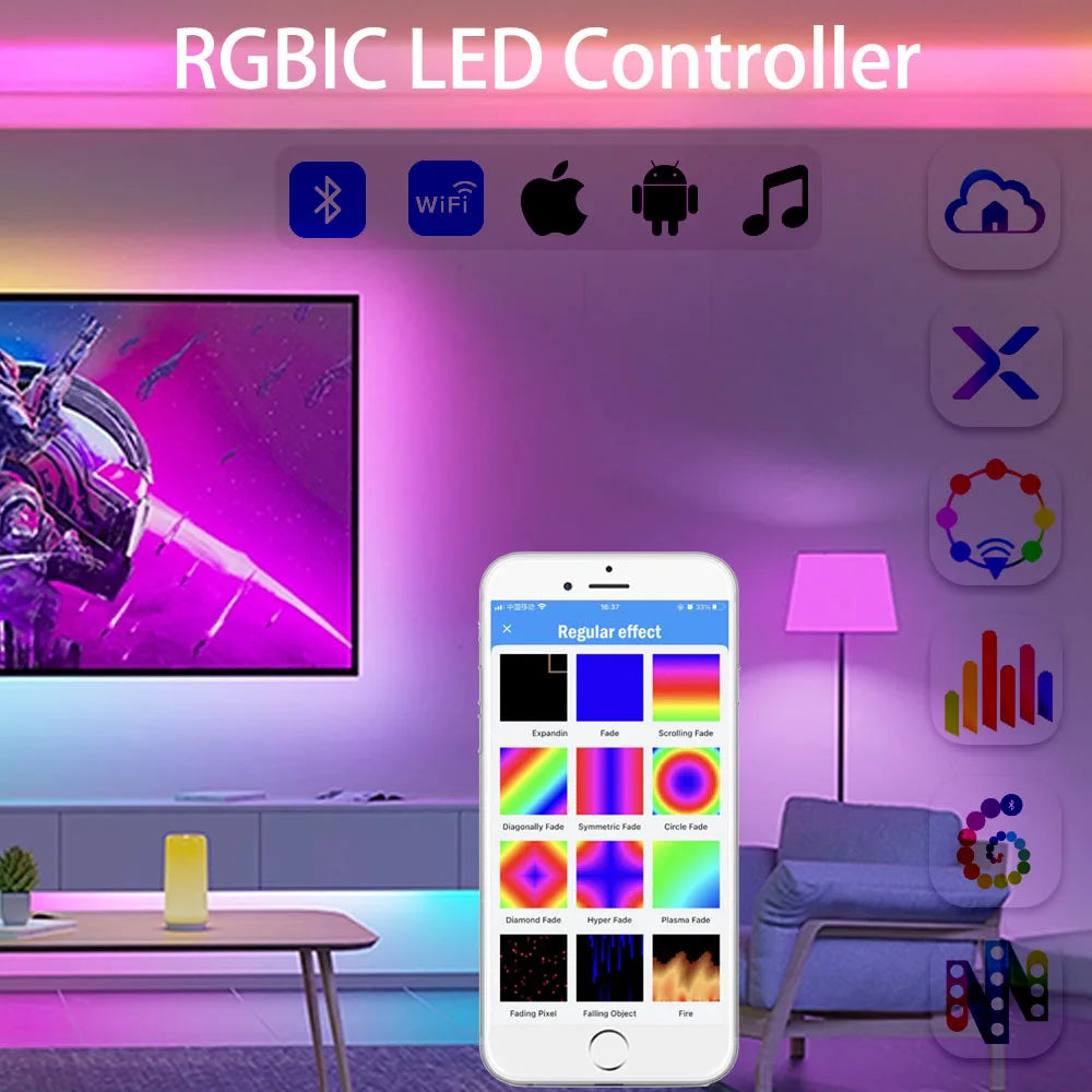 WS2812B WS2811 WS2815 RGBIC Pixels LED Strip Controller Bluetooth SP110E SP611E WIFI SP108E SP511E SP801E Music SP107E SP601E